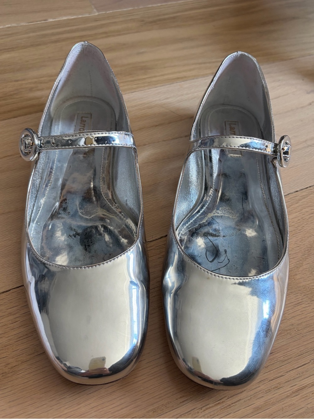 Larroude Metallic Silver Mary Jane Flats, size 8. - Picture 4 of 7